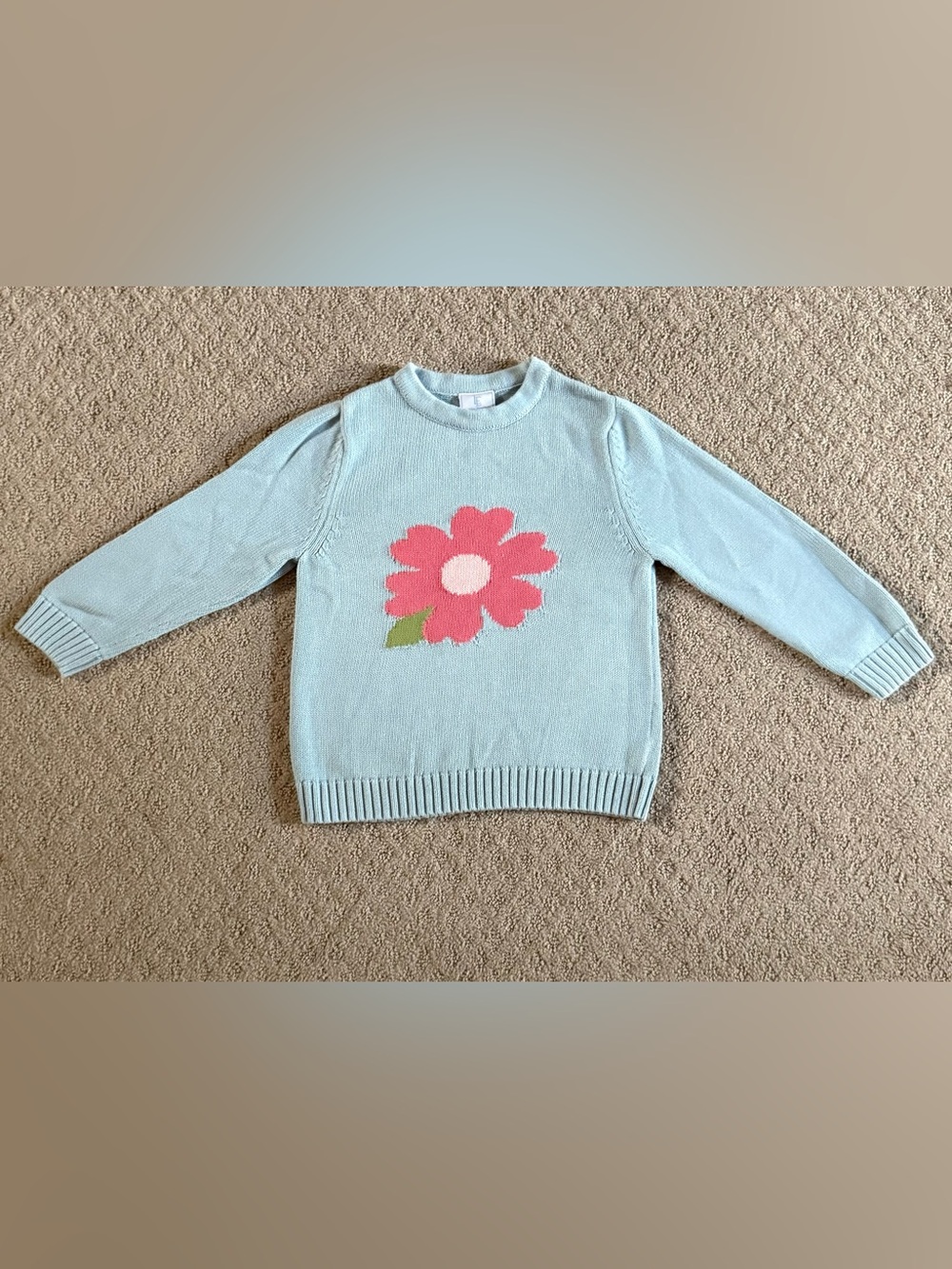 Little English Light Blue Sweater with Pink Flower